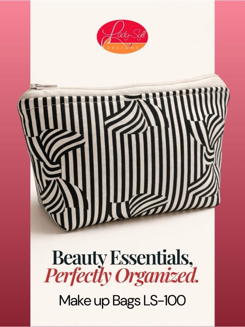 Lady-Syl Designs Black & White Striped Makeup Bag